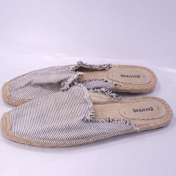 Soludos Slip on Casual Canvas Flat Shoe Womens Size 10 Black White - Picture 1 of 8